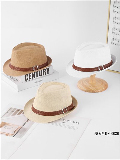 Sombrero fedora de rafia con banda trenzada 2