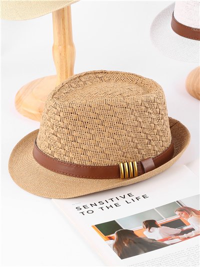 Sombrero fedora de rafia con detalle metalizado