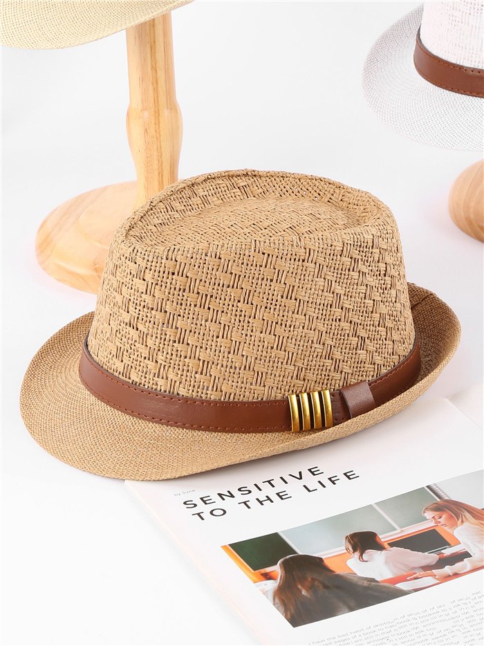Sombrero fedora de rafia con detalle metalizado