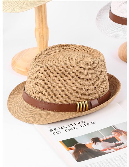 Sombrero fedora de rafia con detalle metalizado