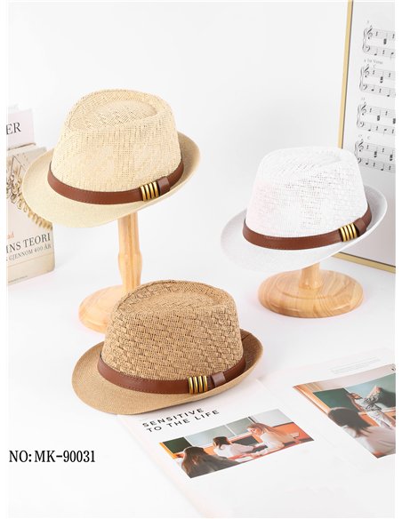 Sombrero fedora de rafia con detalle metalizado