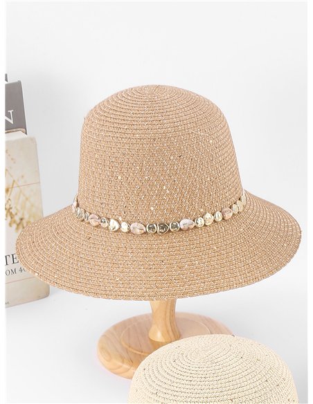 Sombrero de rafia con cinta de conchas