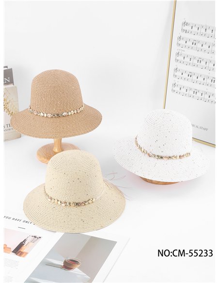 Sombrero de rafia con cinta de conchas