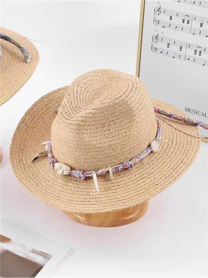Sombrero western de rafia con adorno boho