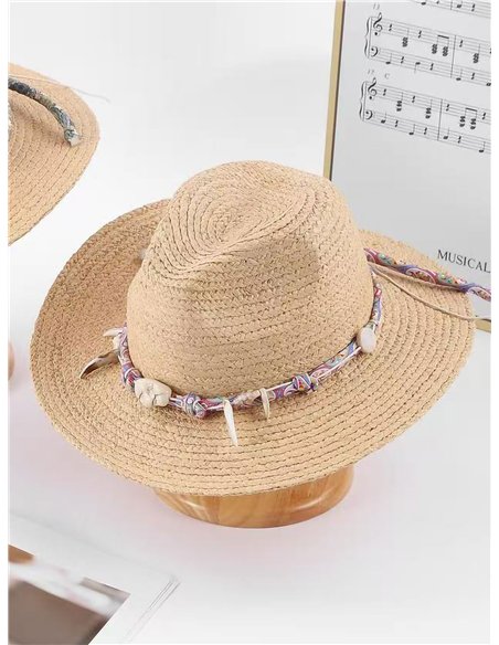 Sombrero western de rafia con adorno boho