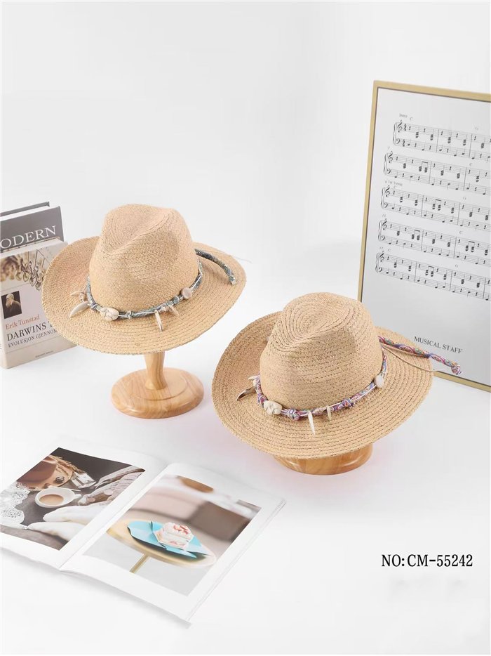 Sombrero western de rafia con adorno boho
