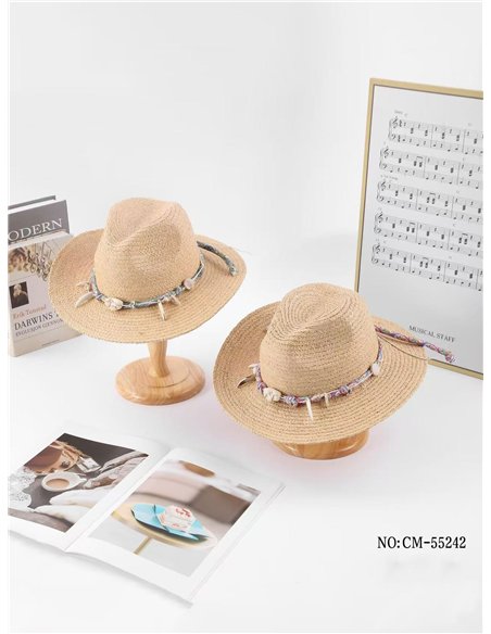 Sombrero western de rafia con adorno boho