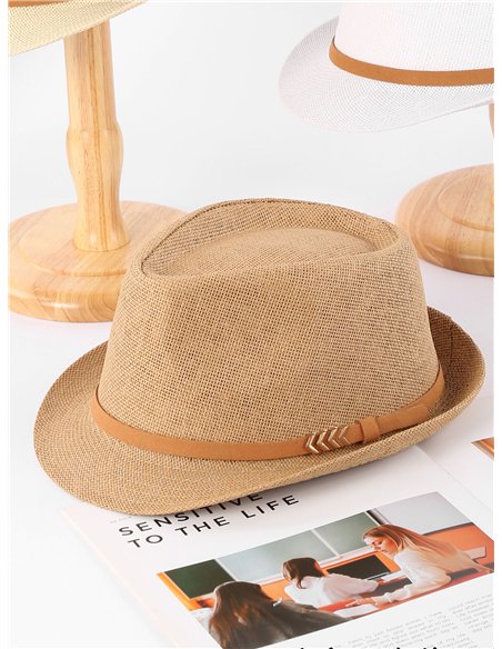 Sombrero fedora de rafia con cinta fina