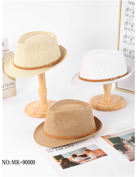 Sombrero fedora de rafia con cinta fina