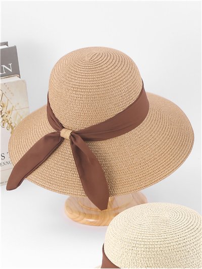 Sombrero de rafia con lazada lisa
