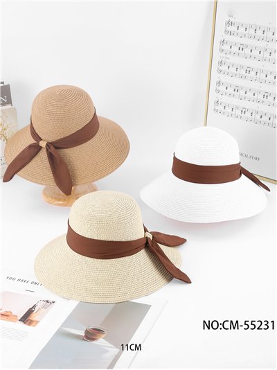 Sombrero de rafia con lazada lisa 2