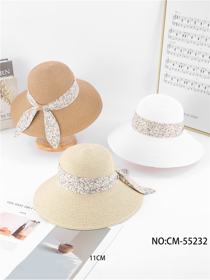 Sombrero de rafia con lazada floral