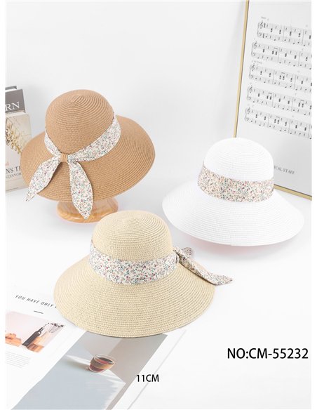 Sombrero de rafia con lazada floral