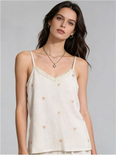 Leinen-Camisole-Top mit gestickten Herzen