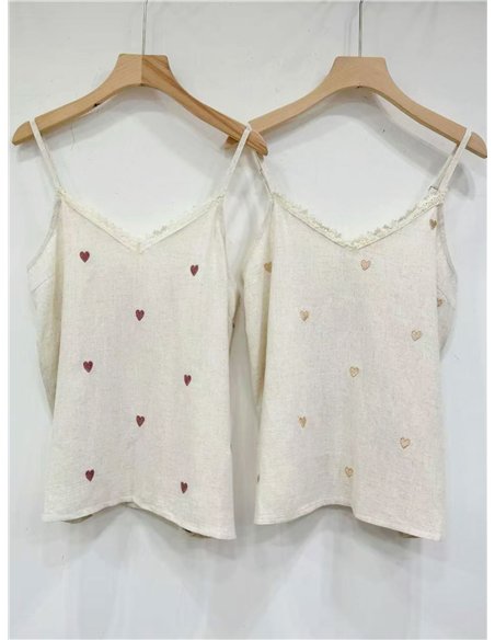 Leinen-Camisole-Top mit gestickten Herzen