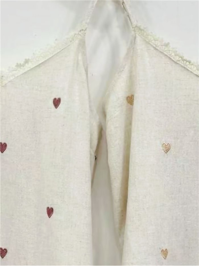 Leinen-Camisole-Top mit gestickten Herzen
