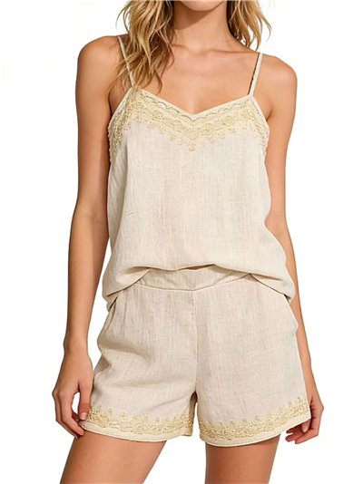 Conjunto de lino top bordado y short