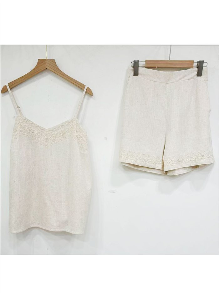 Conjunto de lino top bordado y short