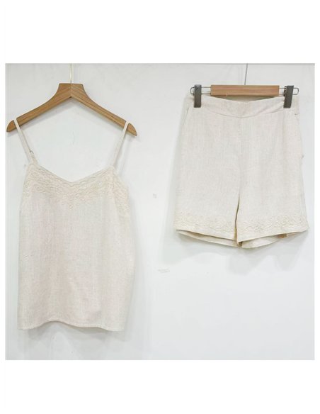 Conjunto de lino top bordado y short