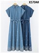 Vestido camisero símil denim bordado con cinturón