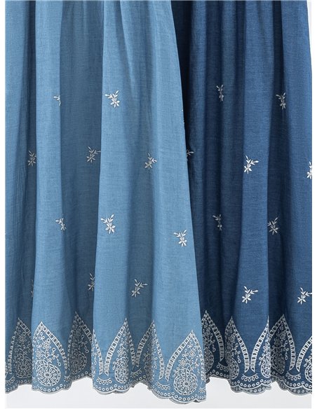 Vestido camisero símil denim bordado con cinturón