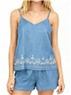 Conjunto símil denim de top bordado y short
