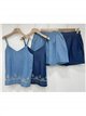 Conjunto símil denim de top bordado y short