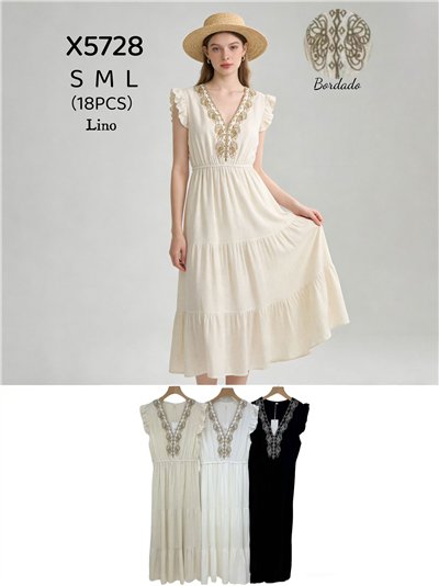 Vestido de lino con escote bordado 2