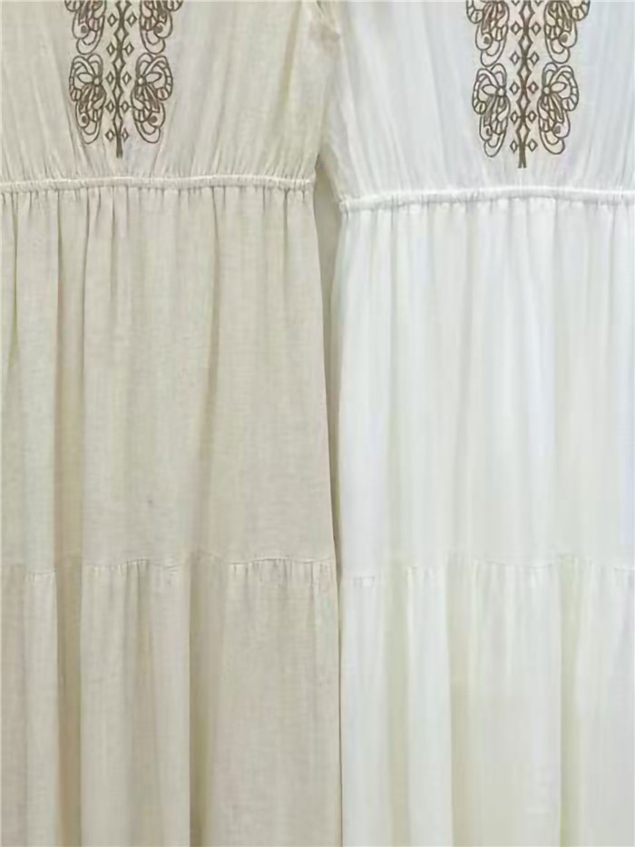 Vestido de lino con escote bordado