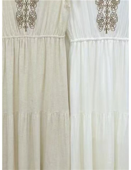 Vestido de lino con escote bordado