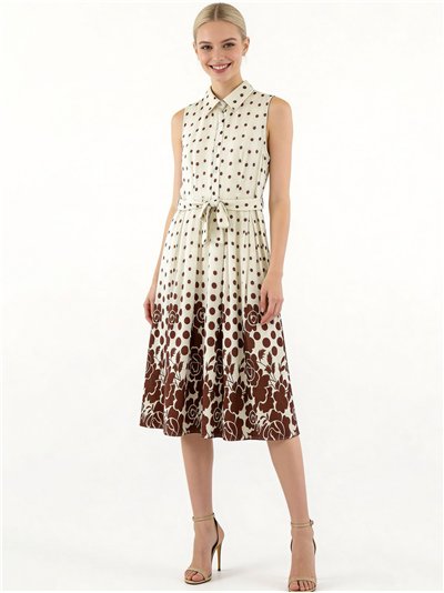 Vestido camisero lino con lunares y flores