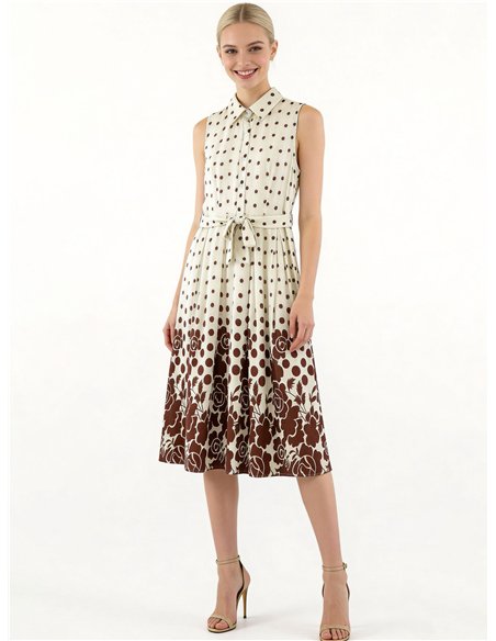 Vestido camisero lino con lunares y flores