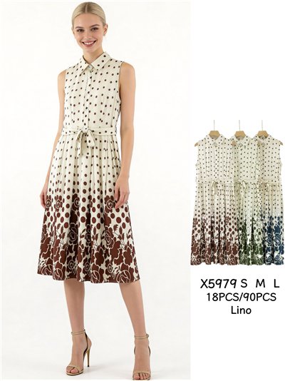 Vestido camisero lino con lunares y flores 2