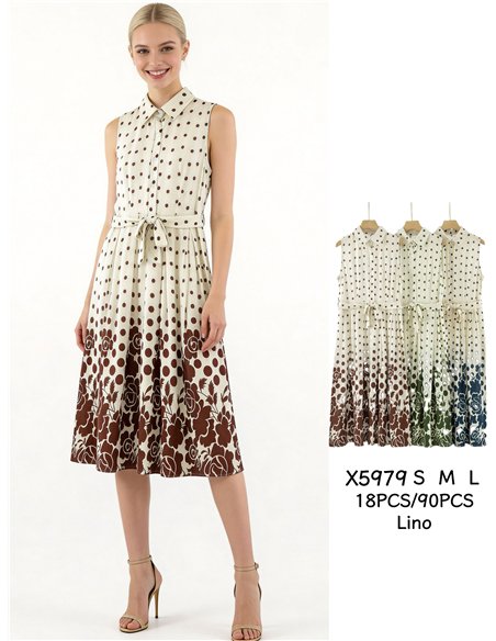 Vestido camisero lino con lunares y flores