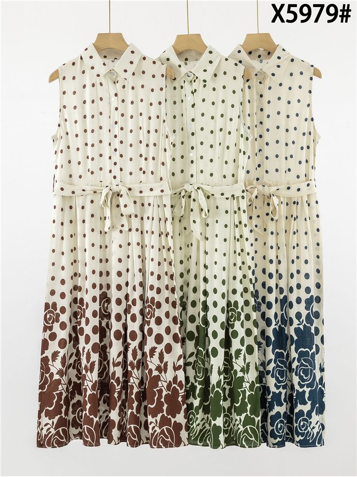 Vestido camisero lino con lunares y flores