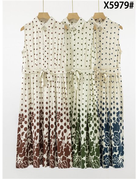 Vestido camisero lino con lunares y flores