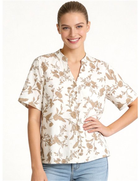 Camisa estampada de flores detalle calados