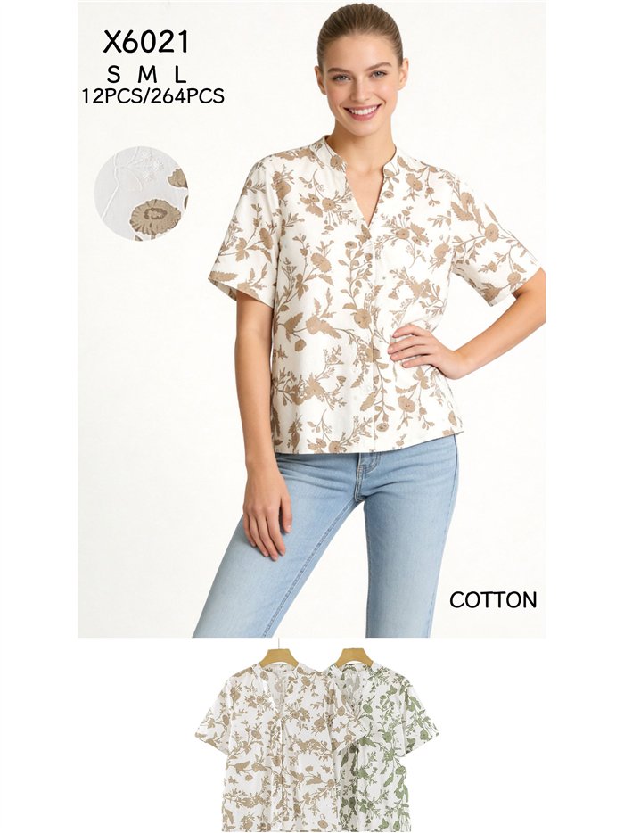 Camisa estampada de flores detalle calados