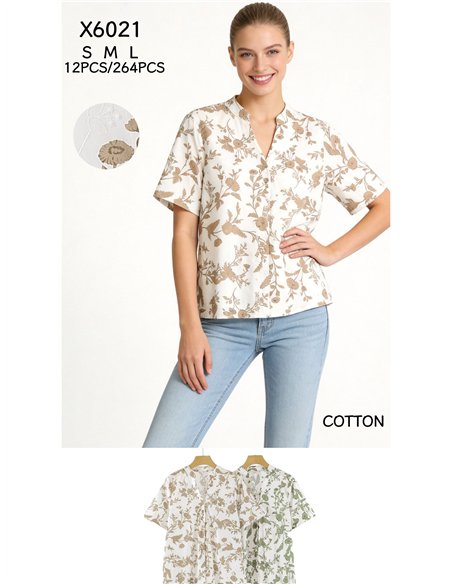 Camisa estampada de flores detalle calados