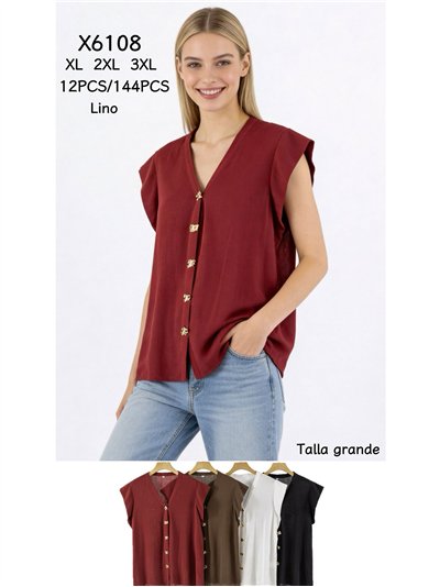 Blusa de lino talla grande con botones joya 2