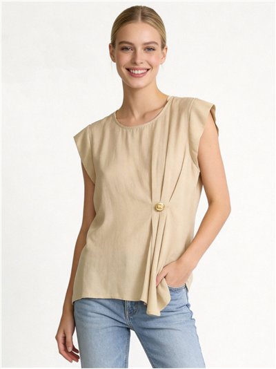 Blusa de lino talla grande con drapeado lateral