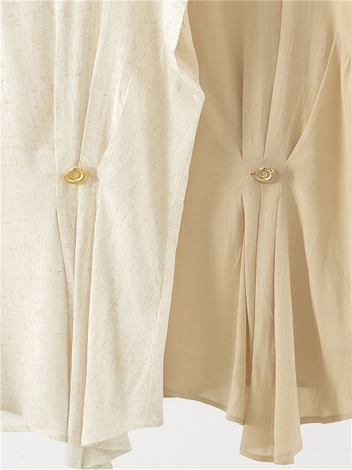 Blusa de lino talla grande con drapeado lateral