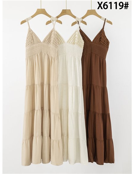 Vestido largo de lino detalle trenzado con tirantes finos