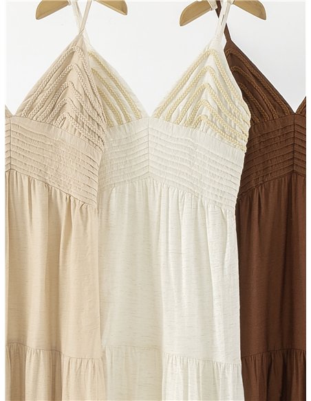 Vestido largo de lino detalle trenzado con tirantes finos