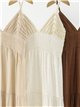 Vestido largo de lino detalle trenzado con tirantes finos