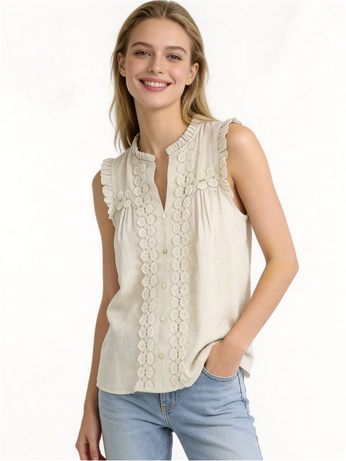 Blusa de lino con encaje sin mangas