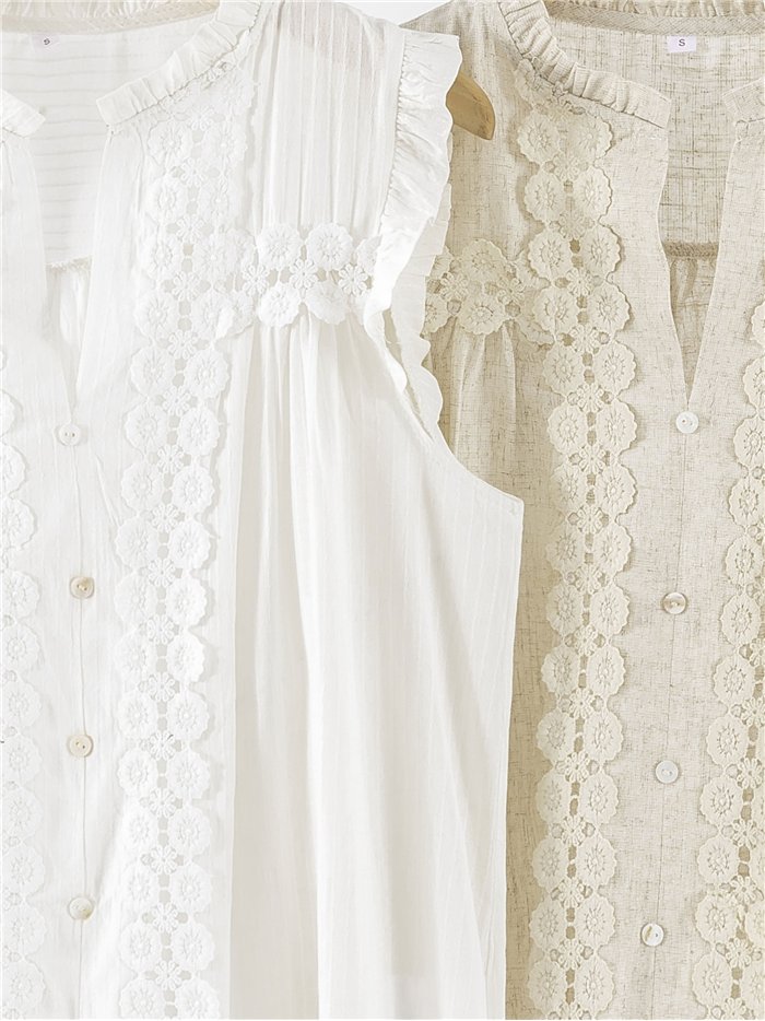 Blusa de lino con encaje sin mangas