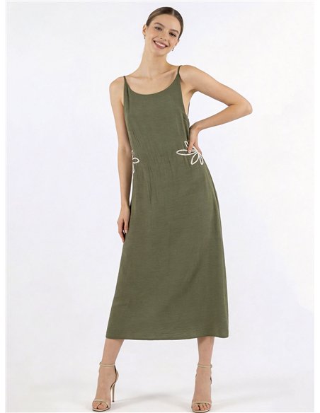 Slipkleid mit seitlicher Blumenstickerei