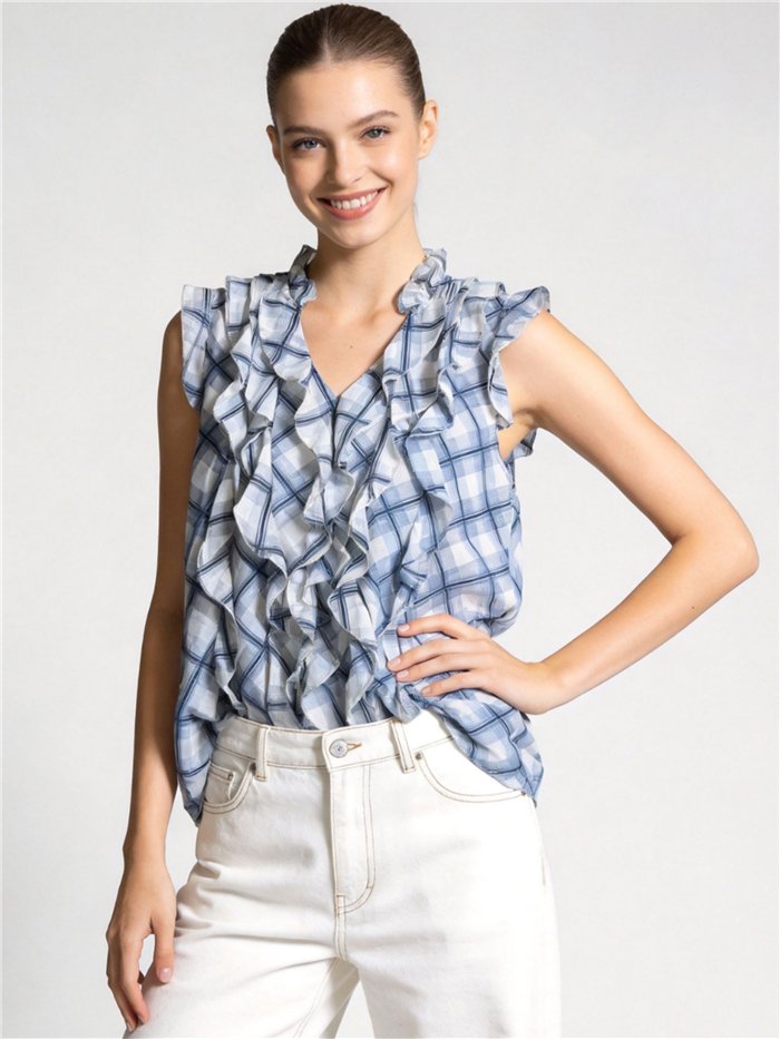 Camicetta a quadri con volant