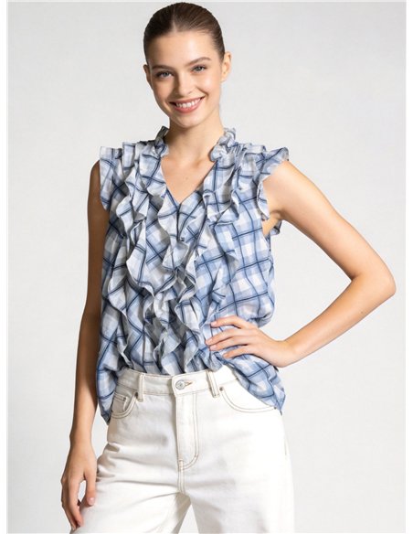 Camicetta a quadri con volant